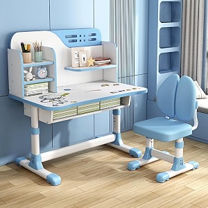 study table for kids 5-12years with chair height adjustable drawing learning reading children study desk with storage cabinet blue 1 adjustable table cushion chair