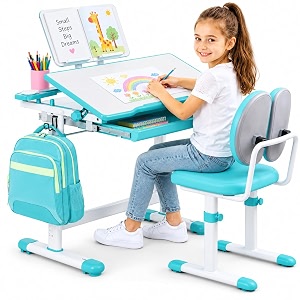 kids study table and chair set for 3-12 years children height adjustable ergonomic study desk with tiltable desktop book stand drawer writing reading drawing table for boys amp girls