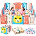 Playpen for babies 0-3 years 16 Panels/30 Sqft Kids Play Area Indoor Setup with Mat, balls Play Yard for Baby Toddlers, play pen fence Activity Center with Safety Door Lock, Suction (5 * 6 FT) Multicolor