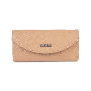 metro women beige faux leather casual wallet with magnetic flap closure 95-133