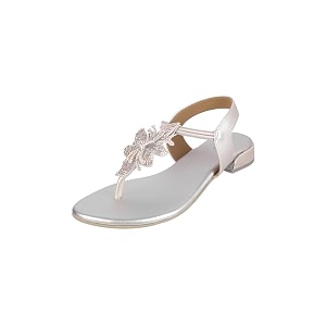 Metro Women Synthetic Floral Embellished Flat Sandal