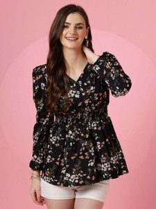 METRONAUT Casual Printed Women Black Top