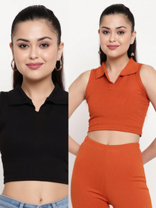 METRONAUT Casual Self Design Women Orange Top
