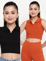 METRONAUT Casual Self Design Women Orange Top