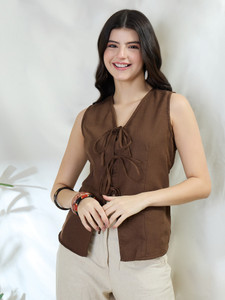 METRONAUT Casual Solid Women Brown Top