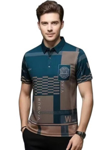 METRONAUT Geometric Print Men Polo Neck Blue