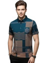 METRONAUT Geometric Print Men Polo Neck Blue