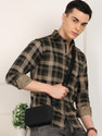 METRONAUT Men Checkered Casual Brown Shirt