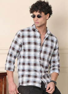METRONAUT Men Checkered Casual Brown White Shirt