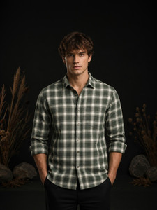 METRONAUT Men Checkered Casual Green Shirt