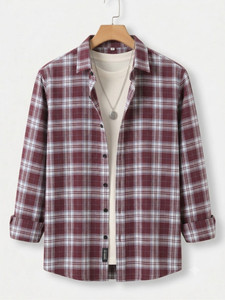 METRONAUT Men Checkered Casual Maroon Shirt