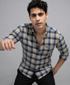 METRONAUT Men Checkered Casual Beige Blue Shirt