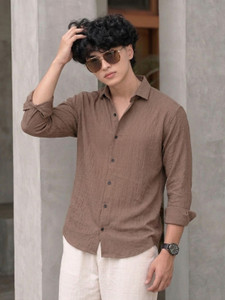 METRONAUT Men Self Design Casual Brown Shirt