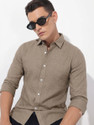 METRONAUT Men Solid Casual Beige Shirt