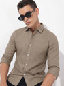 METRONAUT Men Solid Casual Beige Shirt