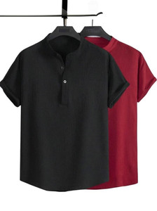 METRONAUT Men Solid Casual Black Maroon Shirt
