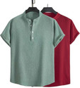 METRONAUT Men Solid Casual Light Green Maroon