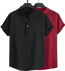 METRONAUT Men Solid Casual Maroon Black Shirt