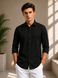 METRONAUT Men Solid Formal Black Shirt