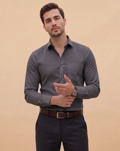 METRONAUT Men Solid Formal Grey Shirt