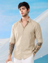 METRONAUT Men Striped Casual Beige Shirt