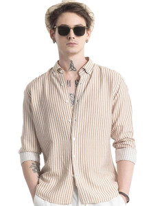METRONAUT Men Striped Casual Brown Shirt
