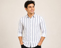 METRONAUT Men Striped Casual Dark Blue Shirt