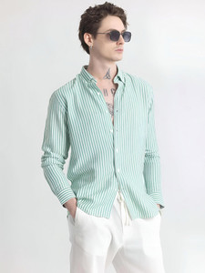 METRONAUT Men Striped Casual Green Shirt