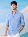 METRONAUT Men Striped Casual Light Blue Shirt