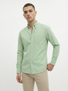 METRONAUT Men Striped Casual Light Green Shirt
