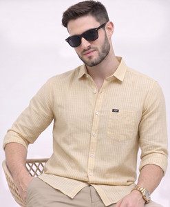 METRONAUT Men Striped Casual Yellow Shirt
