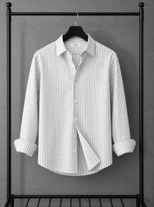 METRONAUT Men Striped Formal Grey Shirt
