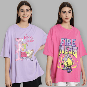 metronaut printed women round neck multicolor t-shirt