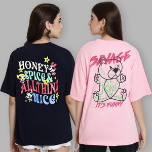 metronaut printed women round neck multicolor t-shirt