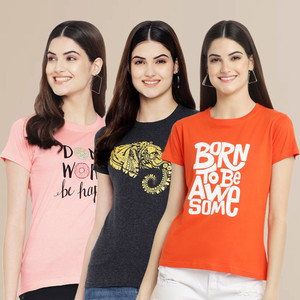METRONAUT Printed Women Round Neck Multicolor T-Shirt