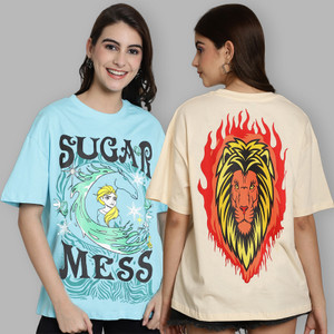 metronaut printed women round neck multicolor t-shirt