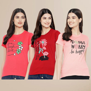 METRONAUT Printed Women Round Neck Multicolor T-Shirt