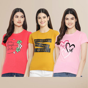 METRONAUT Printed Women Round Neck Multicolor T-Shirt
