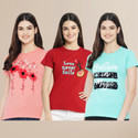 METRONAUT Printed Women Round Neck Multicolor T-Shirt