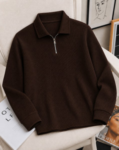 METRONAUT Self Design Men Zip Neck Brown