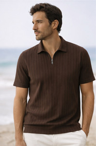 METRONAUT Solid Men Polo Neck Brown T-Shirt