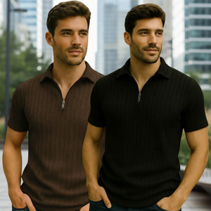 METRONAUT Solid Men Zip Neck Brown Black