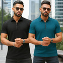 METRONAUT Self Design Men Zip Neck Black