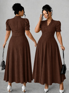 METRONAUT Women A-line Brown Maxi Full Length
