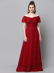 METRONAUT Women Maxi Maroon Full Length Dress