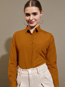 metronaut women slim fit solid spread collar formal shirt