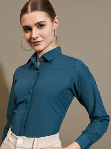 metronaut women slim fit solid spread collar formal shirt