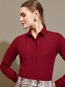 metronaut women slim fit solid spread collar formal shirt