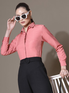 metronaut women slim fit solid spread collar formal shirt