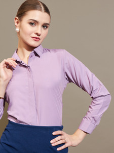 metronaut women slim fit solid spread collar formal shirt